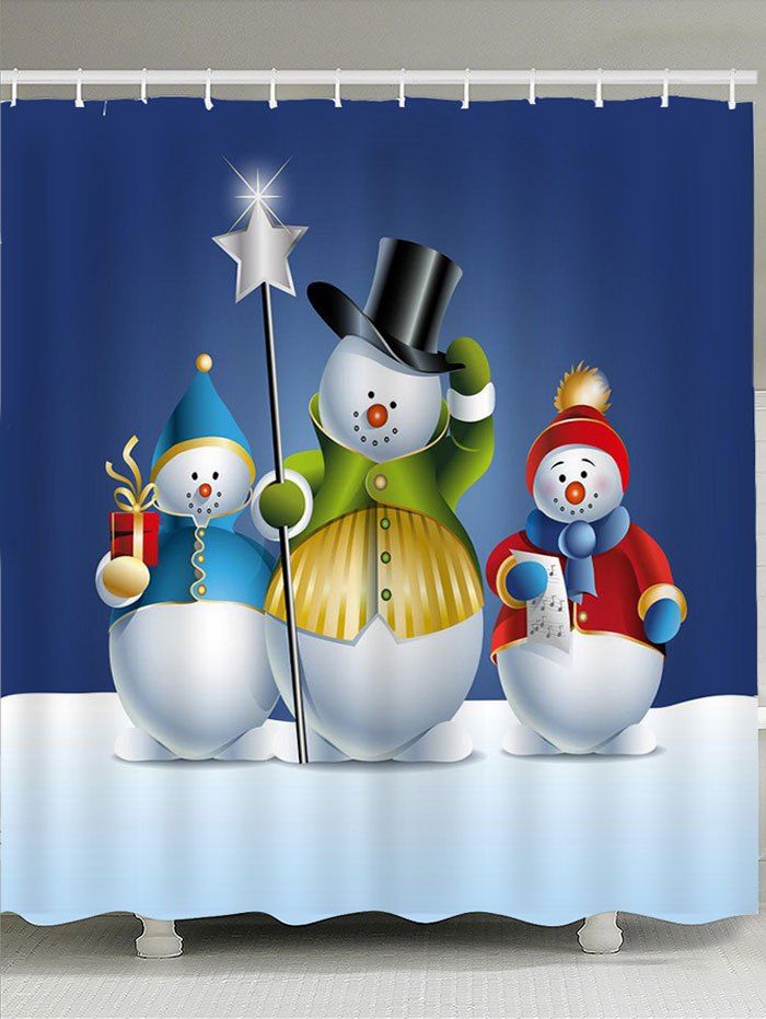 

Waterproof Three Snowmen Printed Shower Curtain, Colorful