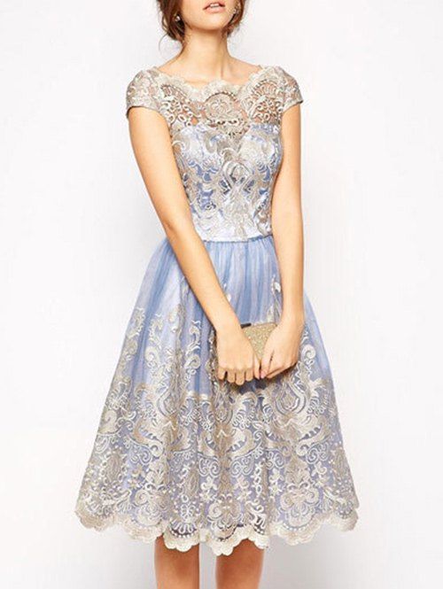 

Lace Panel A Line Tulle Party Dress, Purple