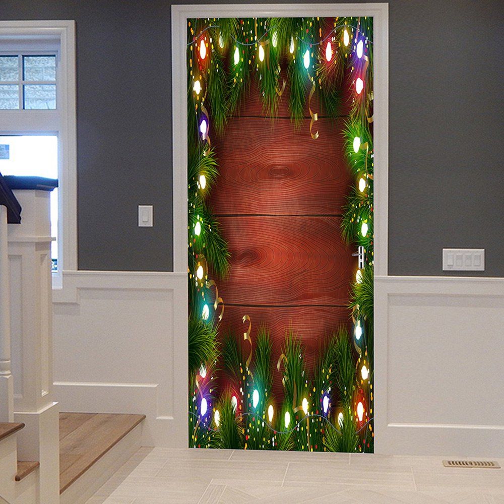 

Christmas Pine String Lights Pattern Door Cover Stickers, Colormix