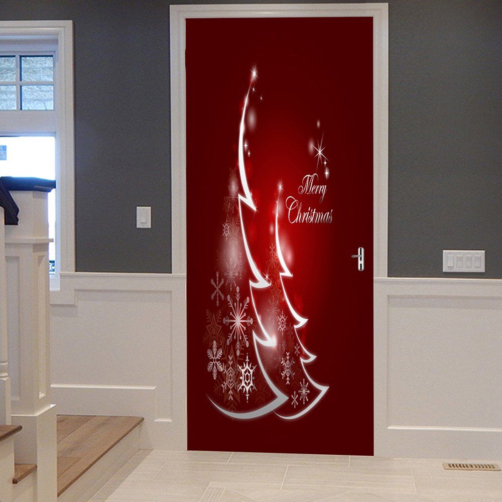 

Christmas Snowflakes Tree Pattern Door Cover Stickers, Red