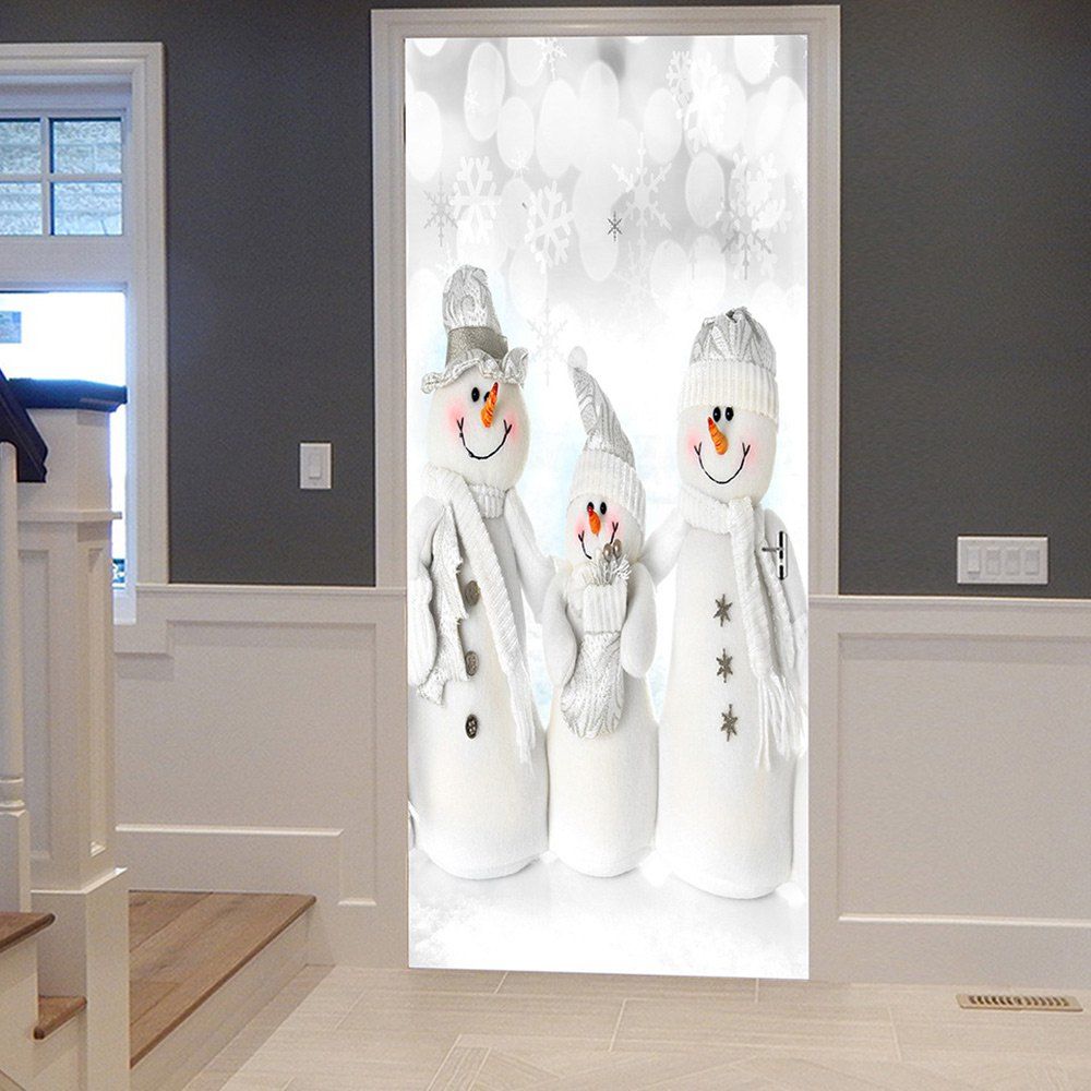 

Christmas Snowmen Family Pattern Door Cover Stickers, White