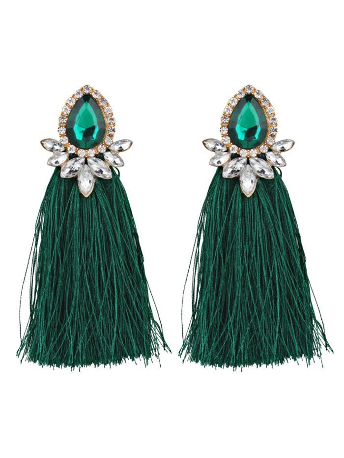 

Faux Gem Rhinestone Tassel Teardrop Earrings, Green