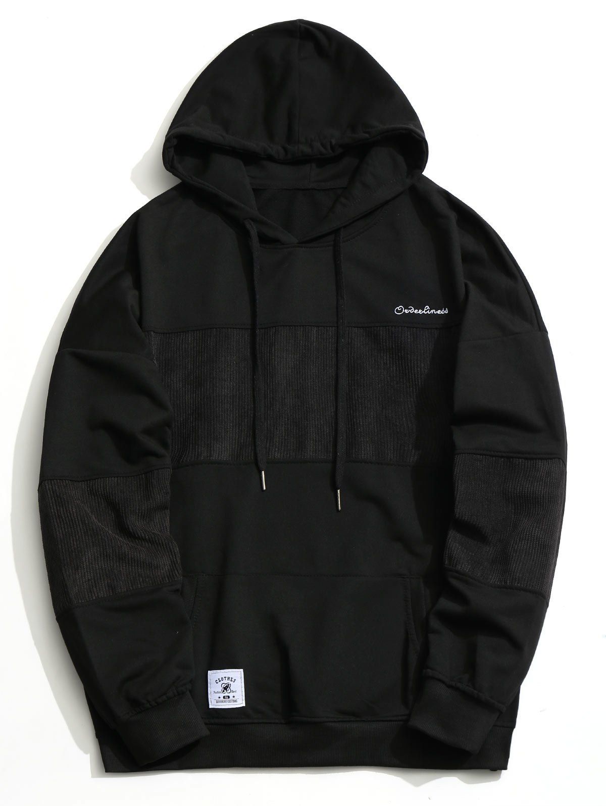 

Kangaroo Pocket Corduroy Panel Hoodie, Black