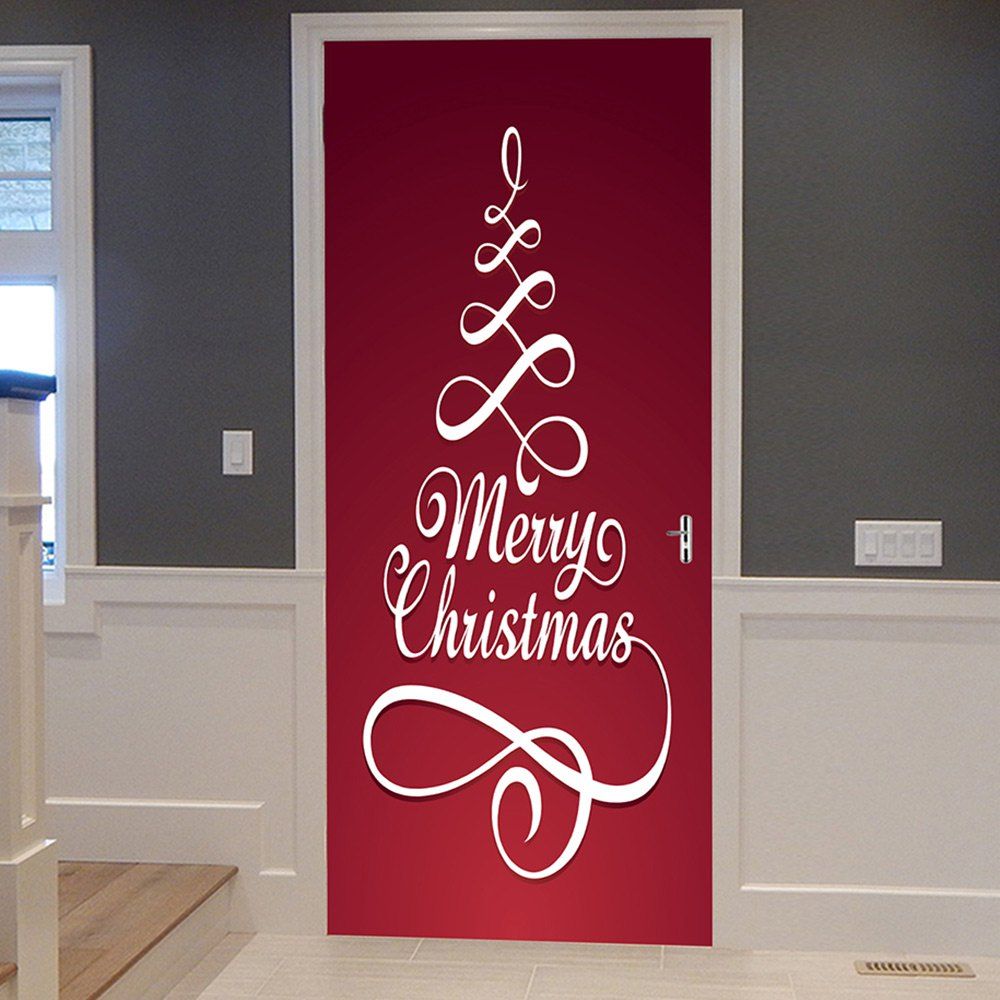 

Merry Christmas Pattern Door Cover Stickers, Red