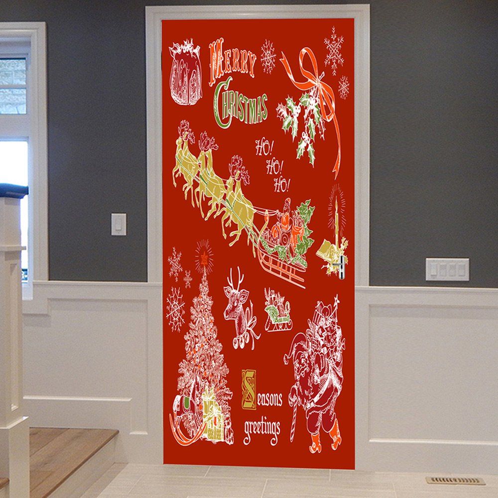 

Christmas Tree Santa Claus Pattern Door Cover Stickers, Red