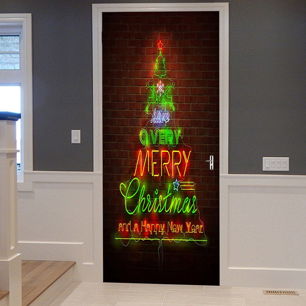 

Christmas Greetings Pattern Door Cover Stickers, Colormix