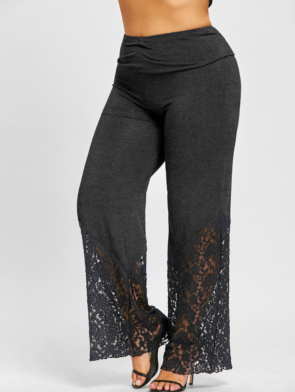 

Plus Size Lace Hem Palazzo Pants, Dark heather gray