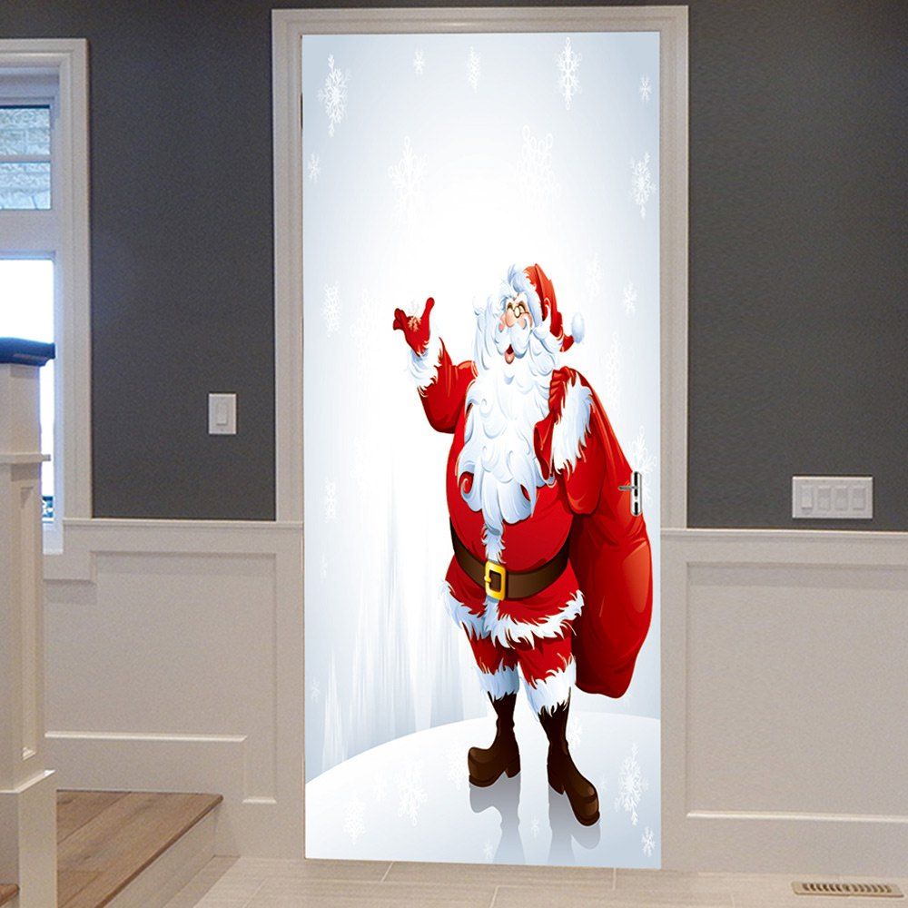 

Christmas Santa with Bag Pattern Door Cover Stickers, Red