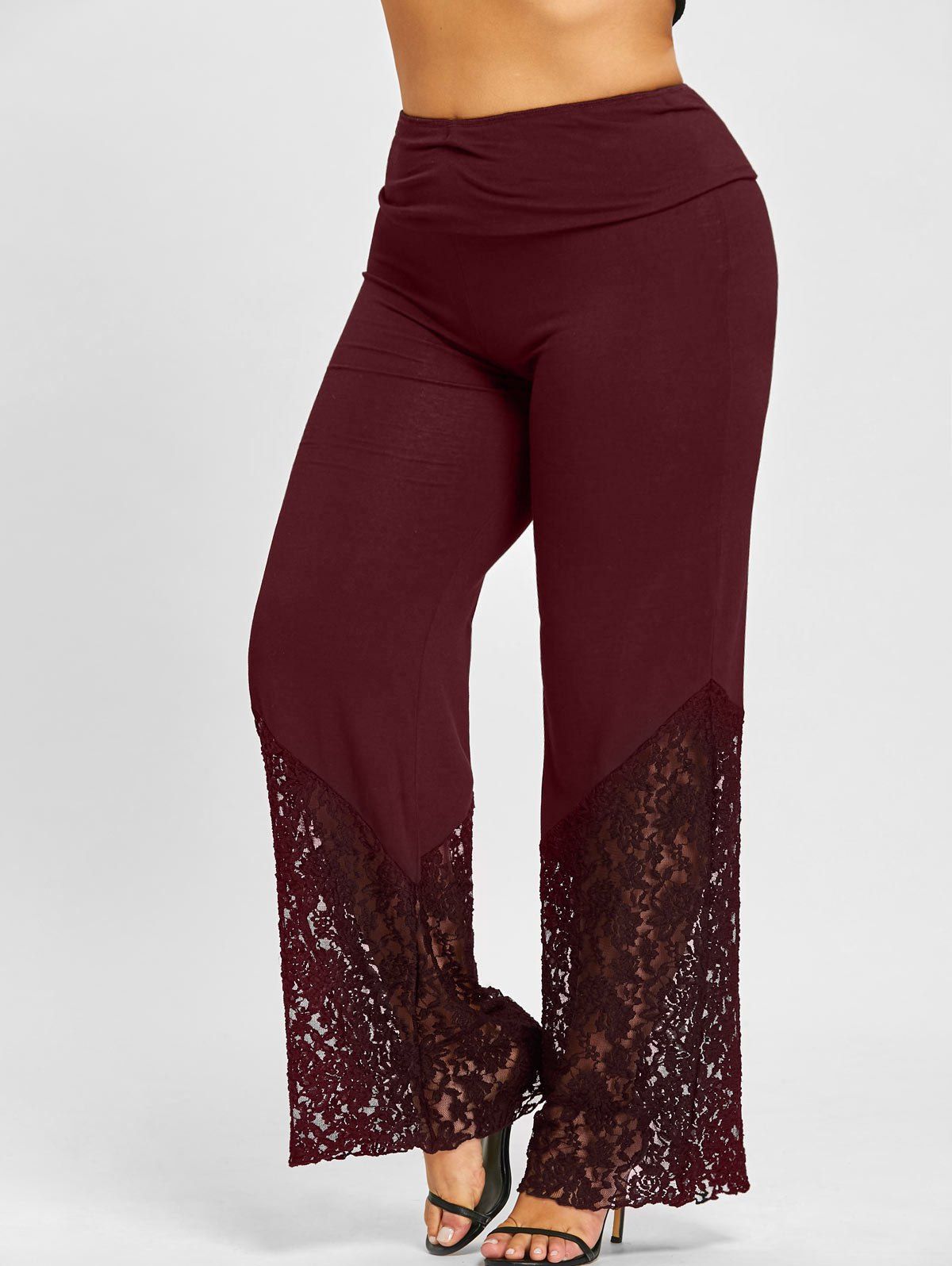 

Plus Size Lace Hem Palazzo Pants, Bordeaux