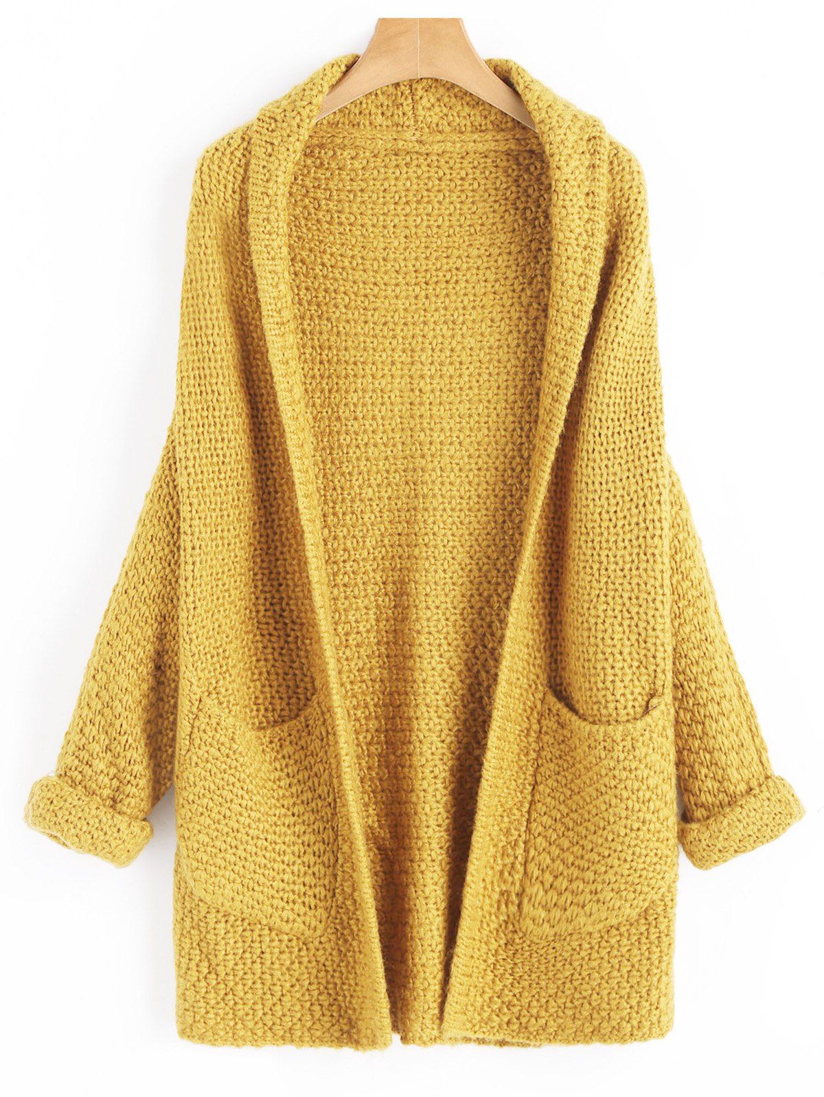

Open Front Curled Sleeve Batwing Cardigan, Mustard