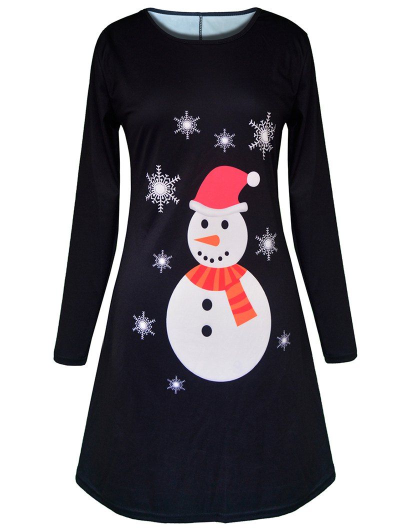 

Christmas Snowflake Snowman Print Tunic Dress, Black