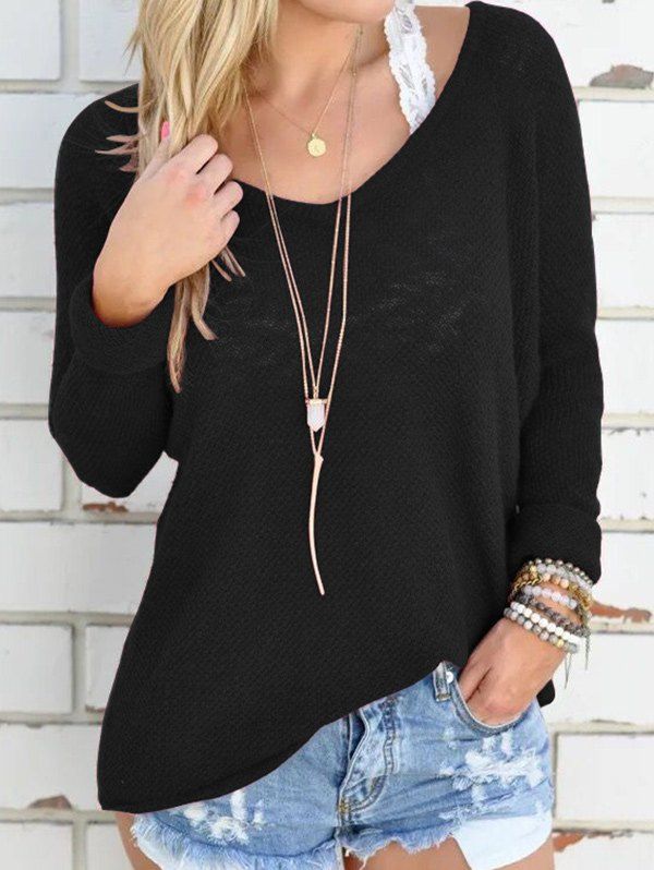 

V Neck Long Sleeve Tunic Knitwear, Black