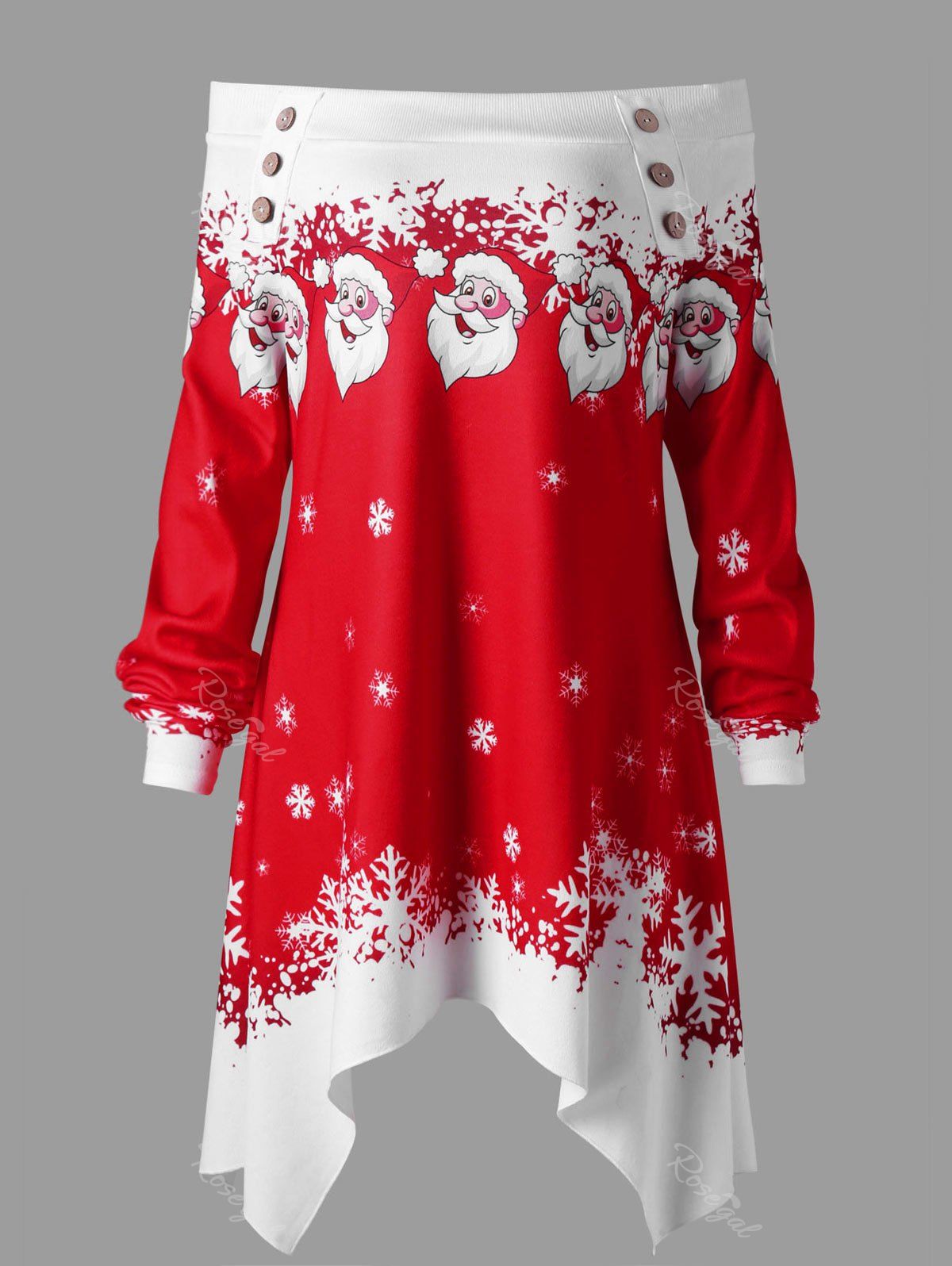 

Christmas Plus Size Off The Shoulder Asymmetric Top, Red with white