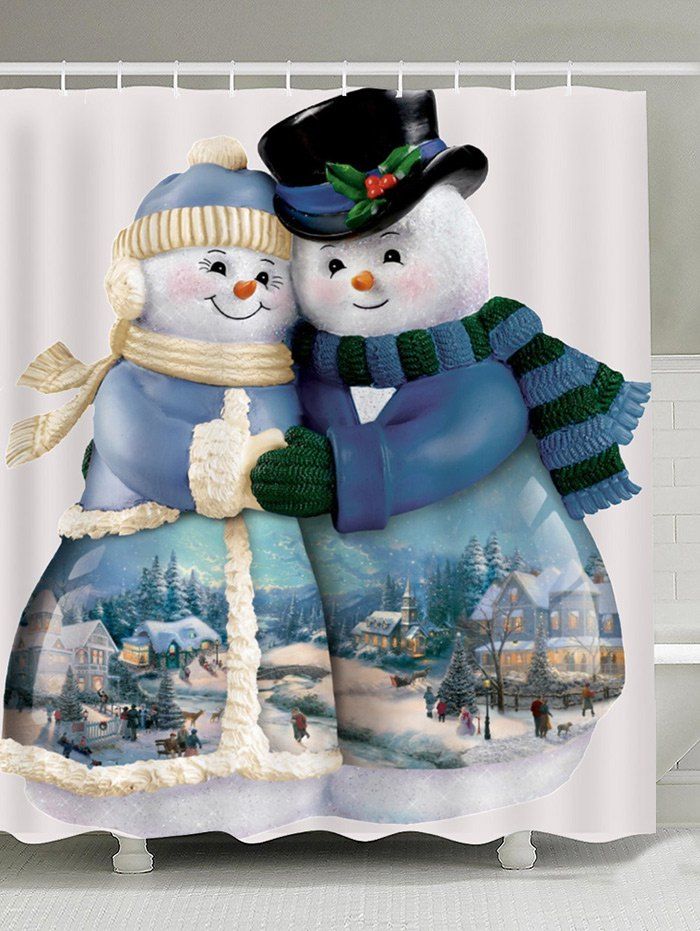 

Waterproof Snowman Couples Printed Shower Curtain, Colorful