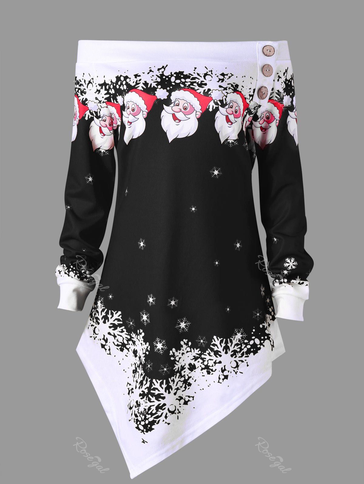 

Plus Size Christmas Off The Shoulder Asymmetrical Sweatshirt, Black