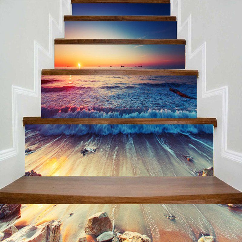 

Beach Scenery Printed DIY Decorative Stair Stickers, Colormix