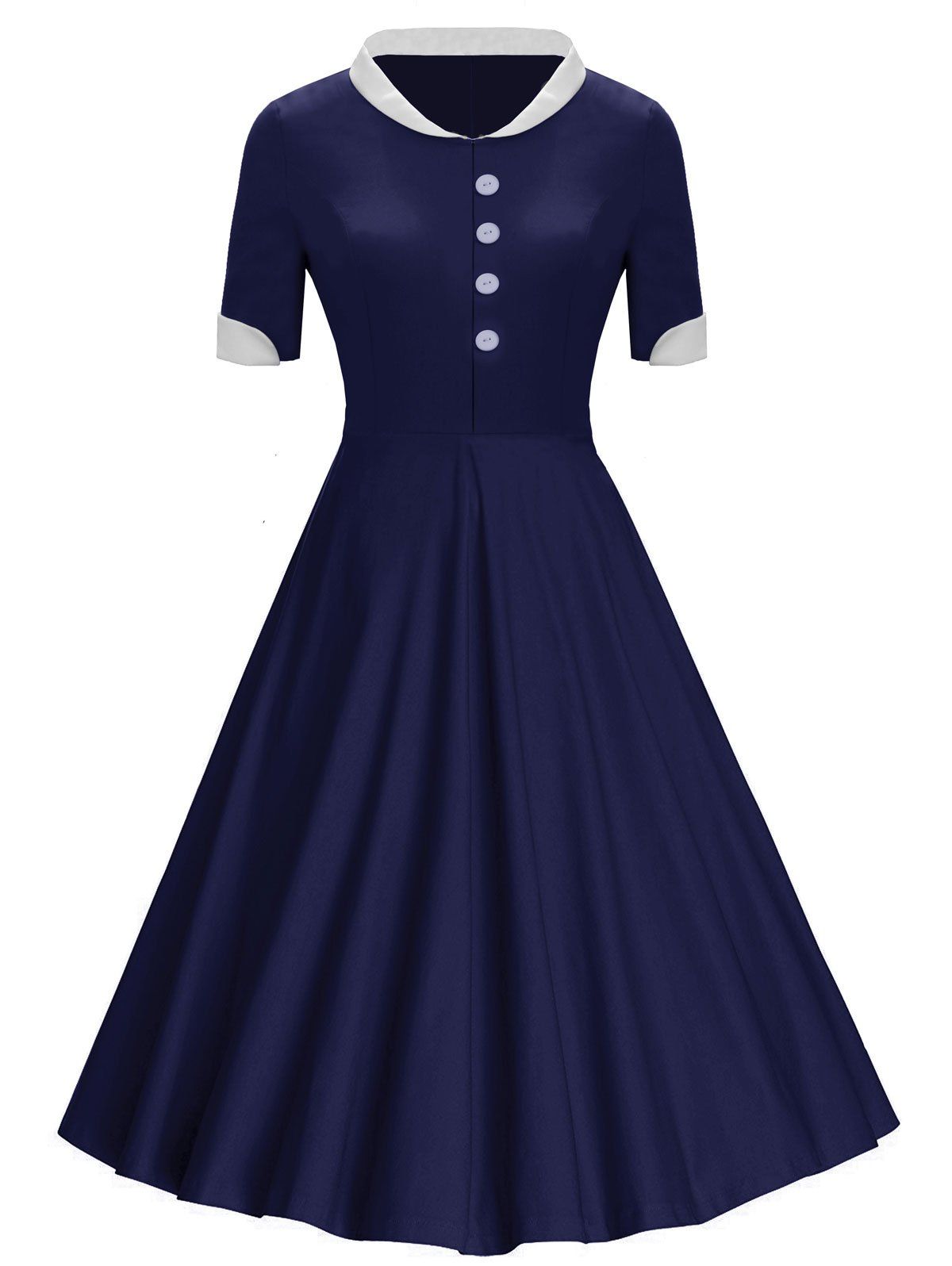 [35% OFF] Buttons Stand Collar Midi Vintage Dress | Rosegal