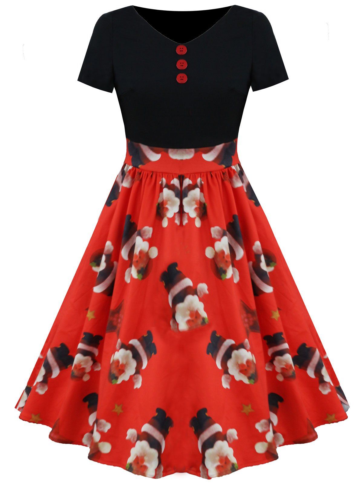 

Christmas Santa and Star Print Vintage Dress, Red