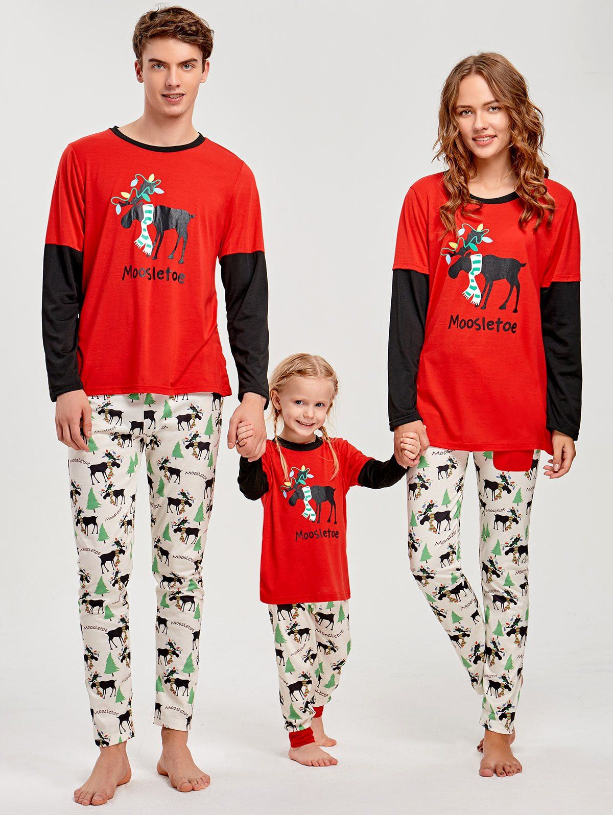 

Elk Print Long Sleeve Matching Family Christmas Pajama, Red