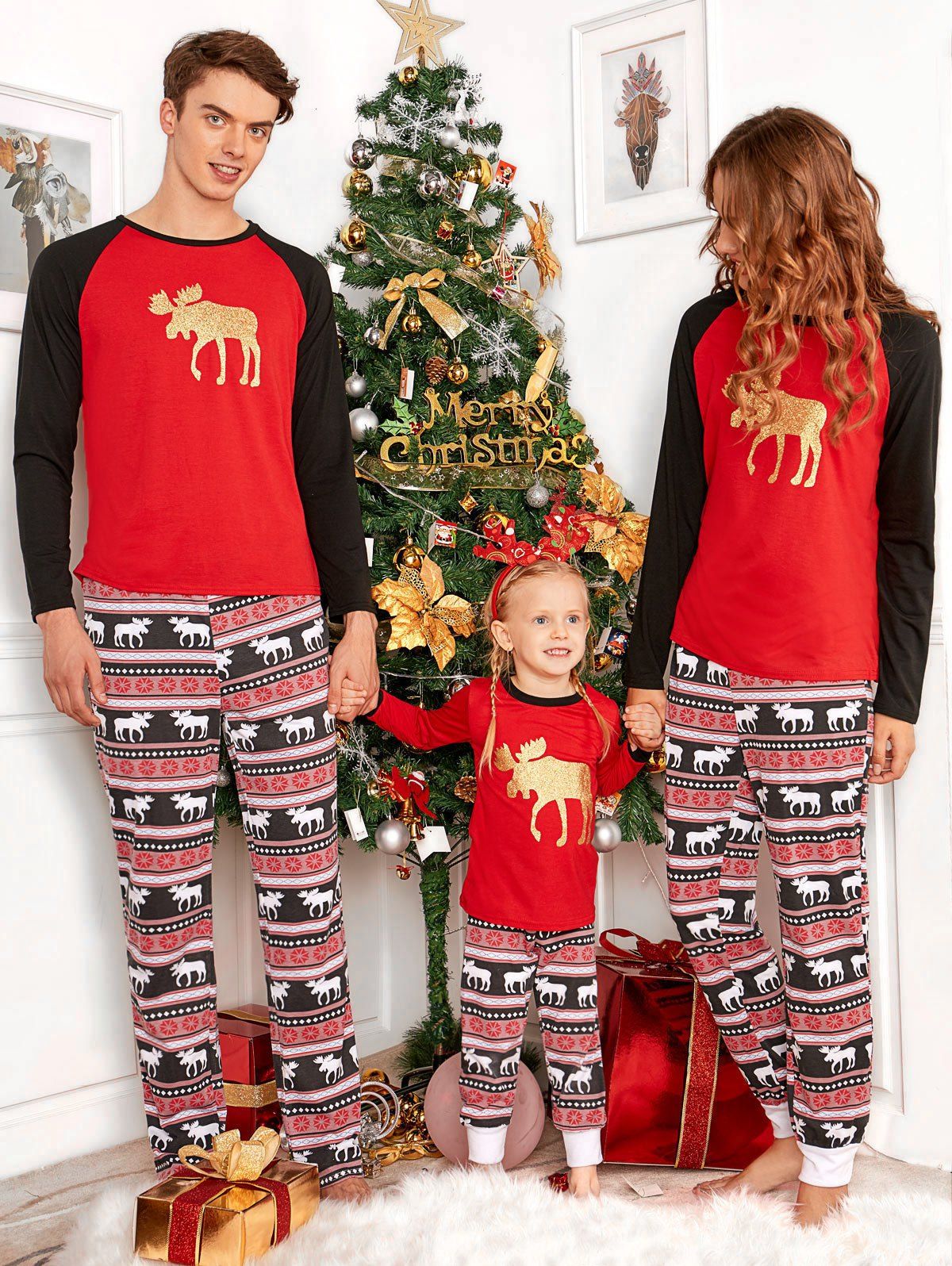 

Deer ELK Matching Family Christmas Pajama, Red