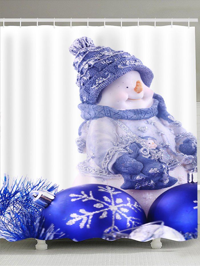 

Waterproof Christmas Snowman Balls Print Shower Curtain, Blue