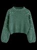 Mock Neck Faux Pearl Sweater -  