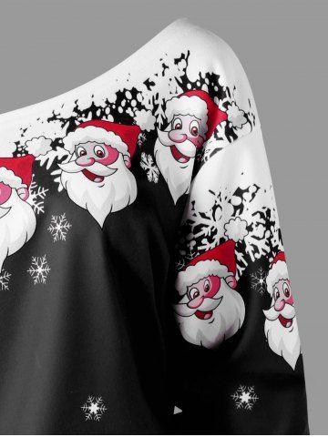 

Christmas Plus Size Skew Collar Santa Claus Sweatshirt, Black