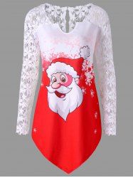 Christmas Plus Size Santa Claus Lace Trim T-shirt - 