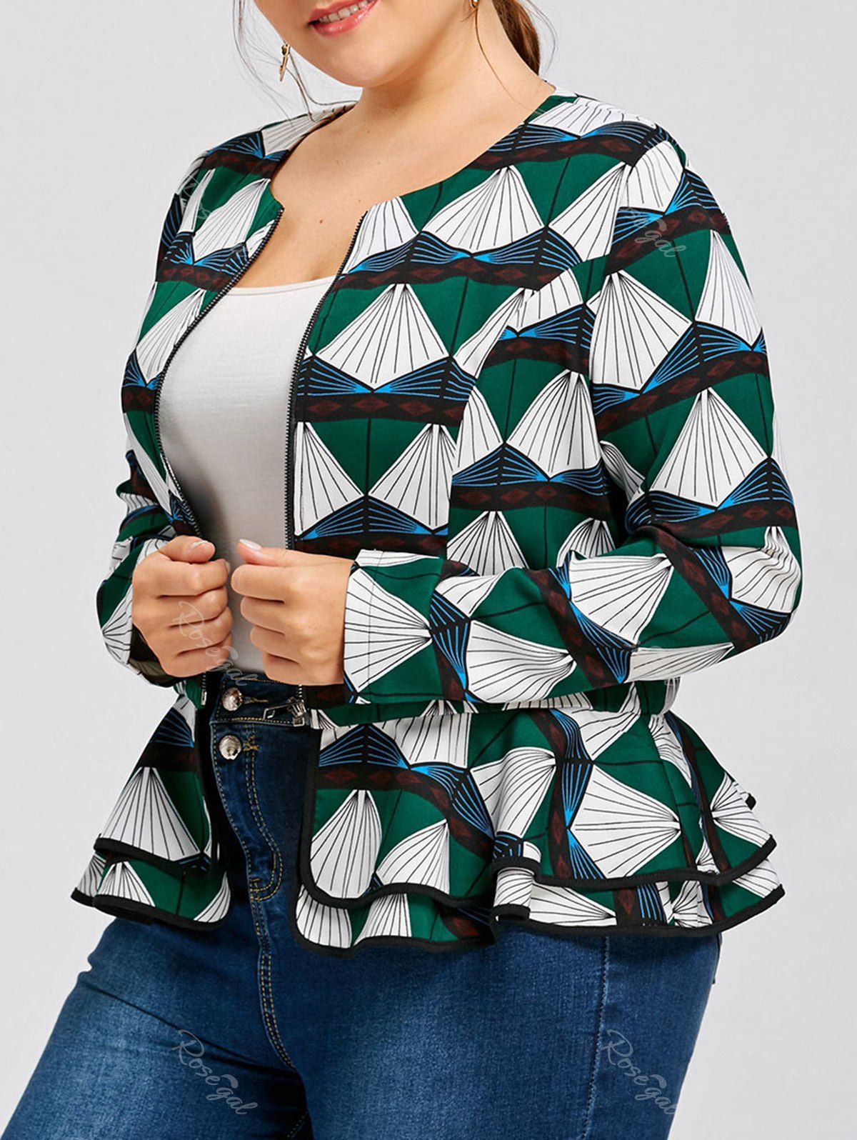 

Printed Plus Size Peplum Coat, Colormix