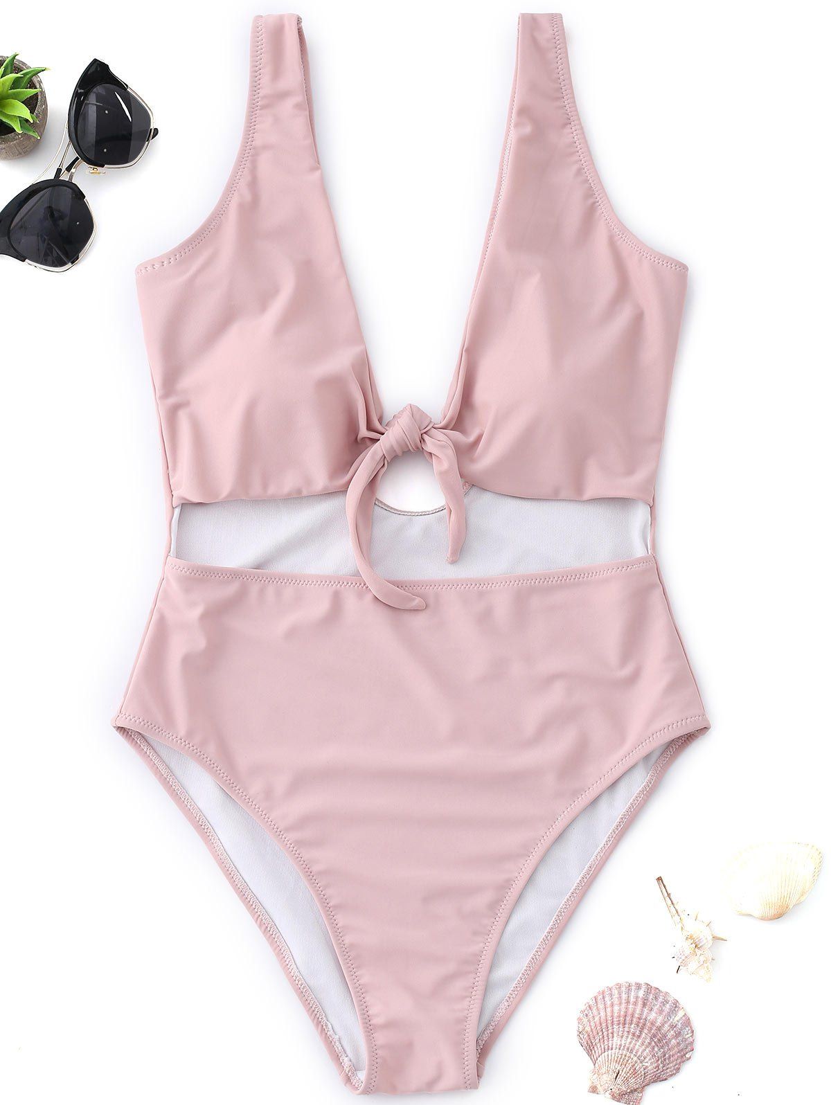 

Knot Cutout High Cut Swimsuit, Pink
