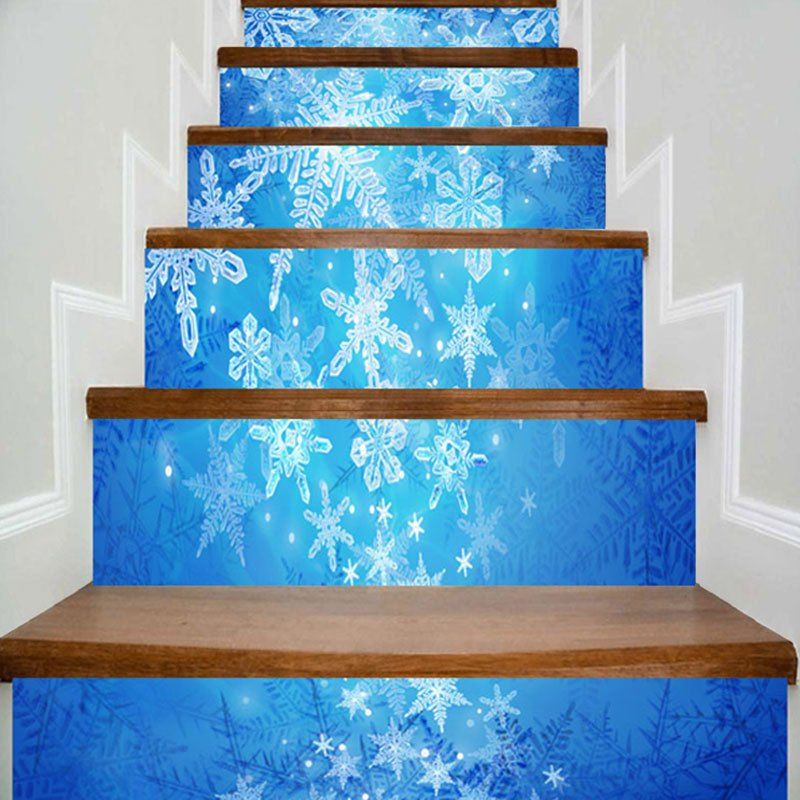

Christmas Snowflake Printed Removable Stair Stickers, Blue
