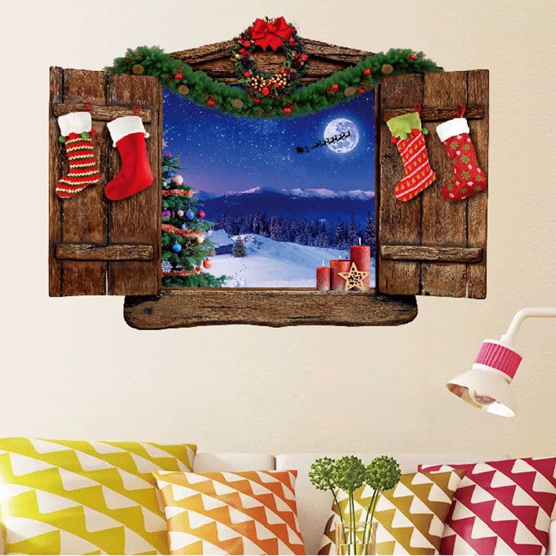 

Christmas Wood Window Scenery Removable Wall Sticker, Colormix