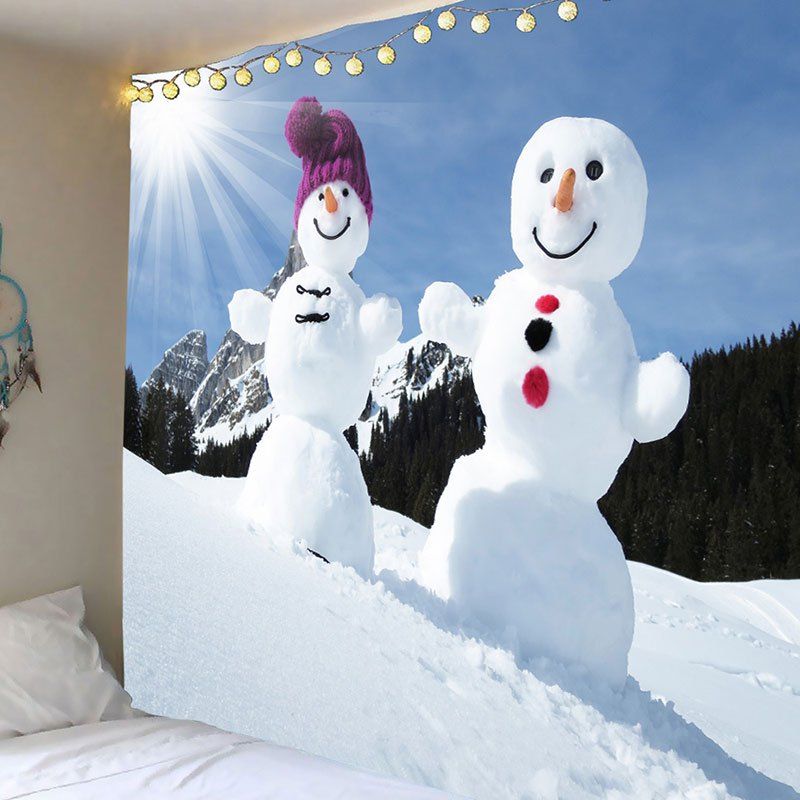 

Decorative Snowmen Couples Pattern Wall Art Tapestry, Blue + white