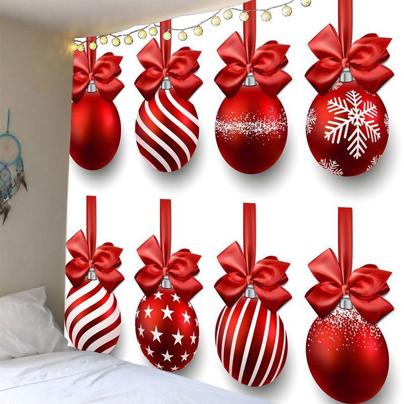 

Christmas Hanging Bowknot Balls Patterned Wall Tapestry, White and red