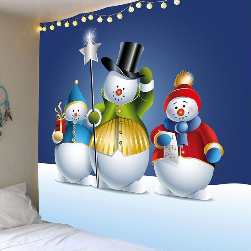 

Decorative Wall Art Three Snowmen Pattern Tapestry, Blue and white