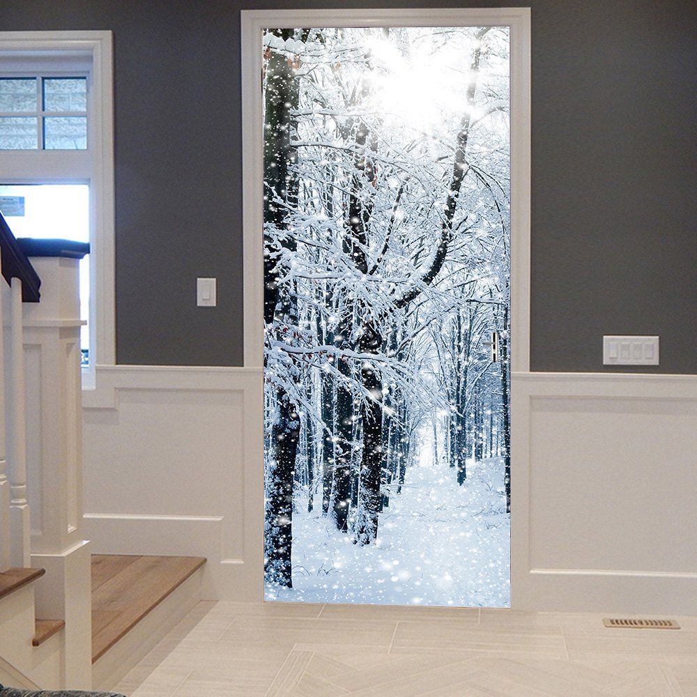 

Snowy Forest Pattern Door Cover Stickers, Gray