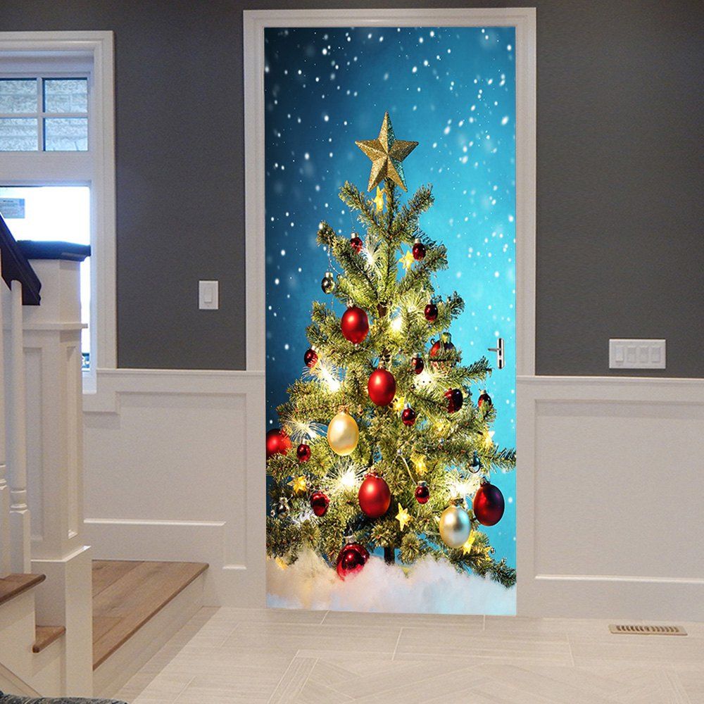 [79% OFF] Christmas Tree Balls Pattern Door Cover Stickers | Rosegal