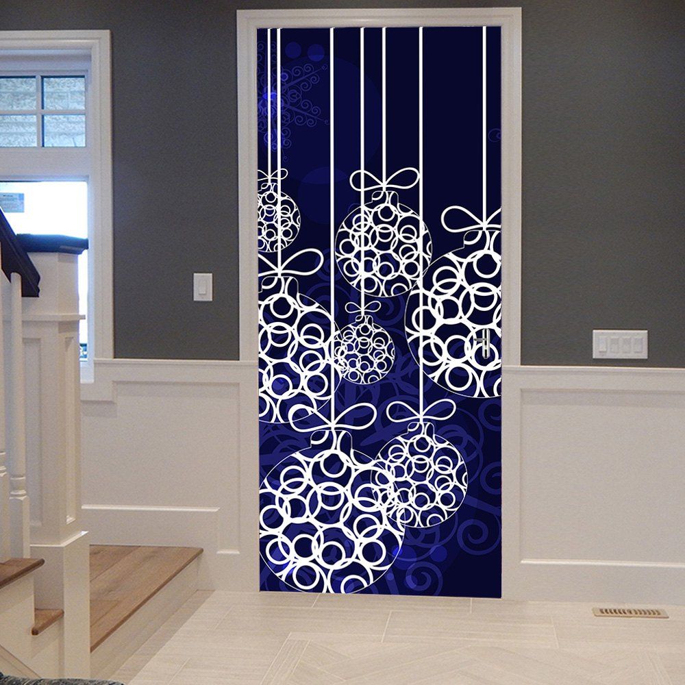 

Christmas Hanging Baubles Pattern Door Cover Stickers, Deep blue