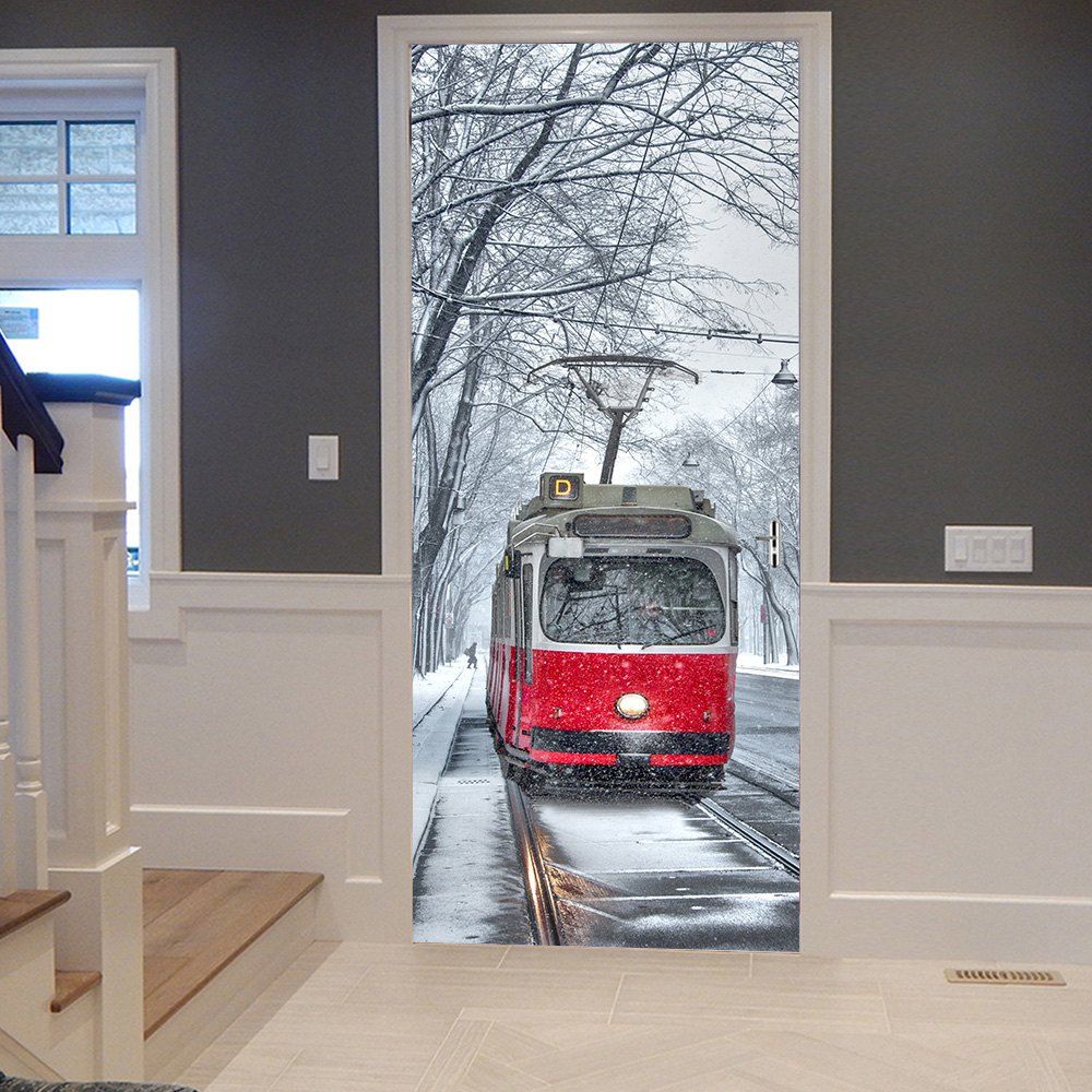 

Street Tram Pattern Door Cover Stickers, Colormix