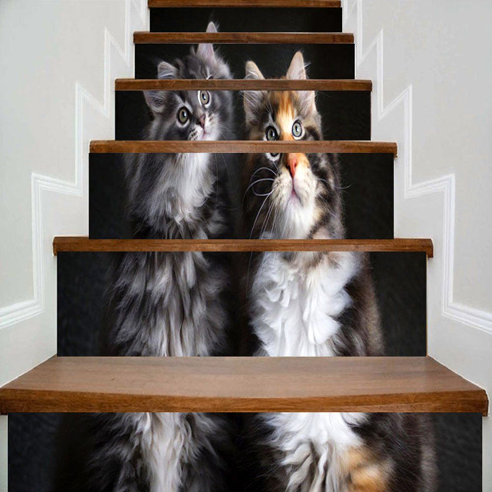 

Two Lovely Kittens Printed Decorative Stair Stickers, Black