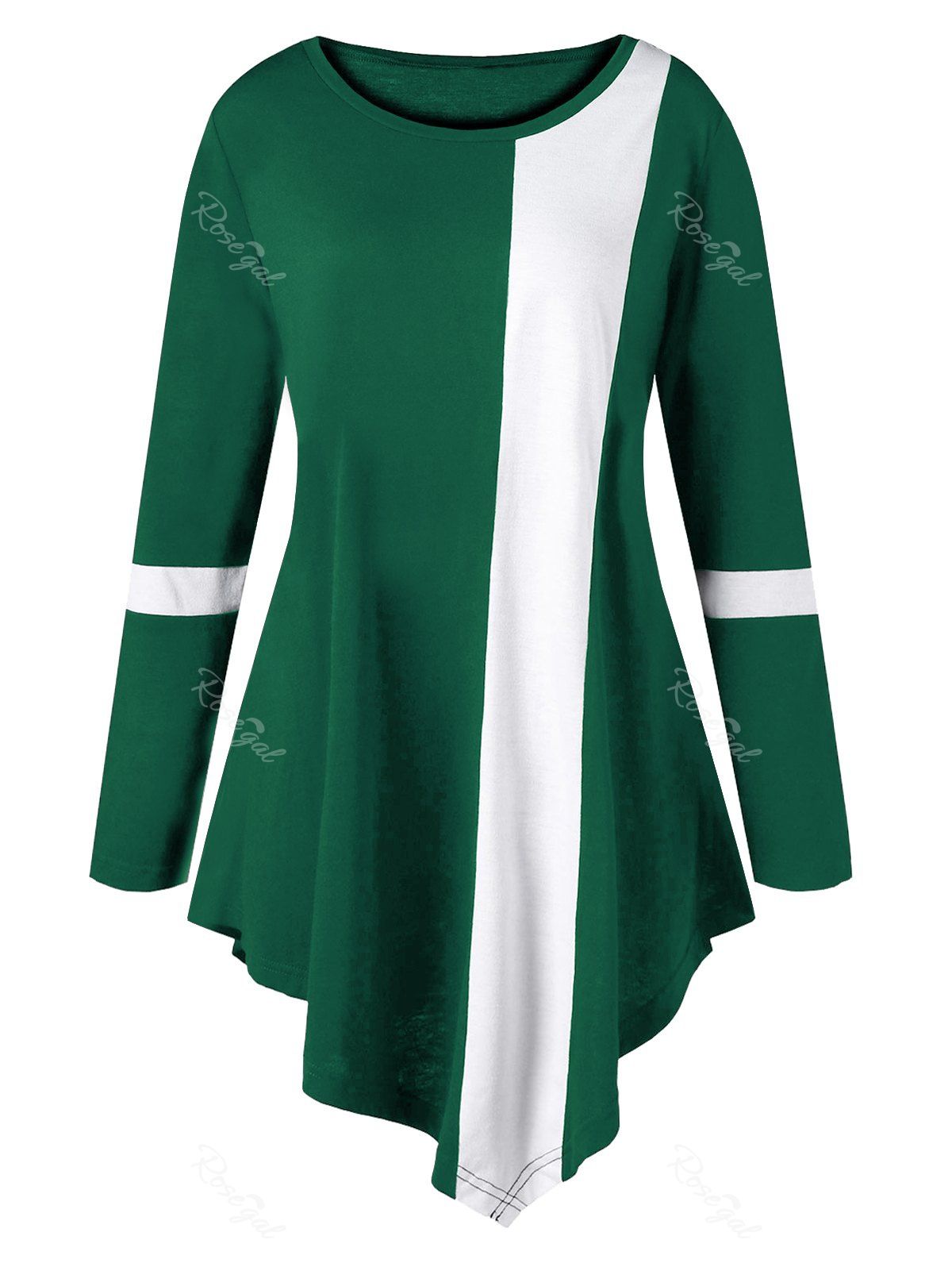

Plus Size Asymmetric Two Tone Color Top, Green