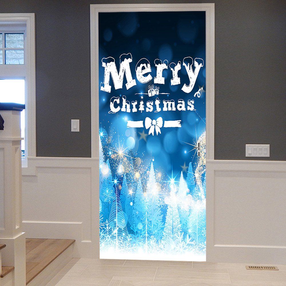 

Merry Christmas Greeting Pattern Door Cover Stickers, Blue