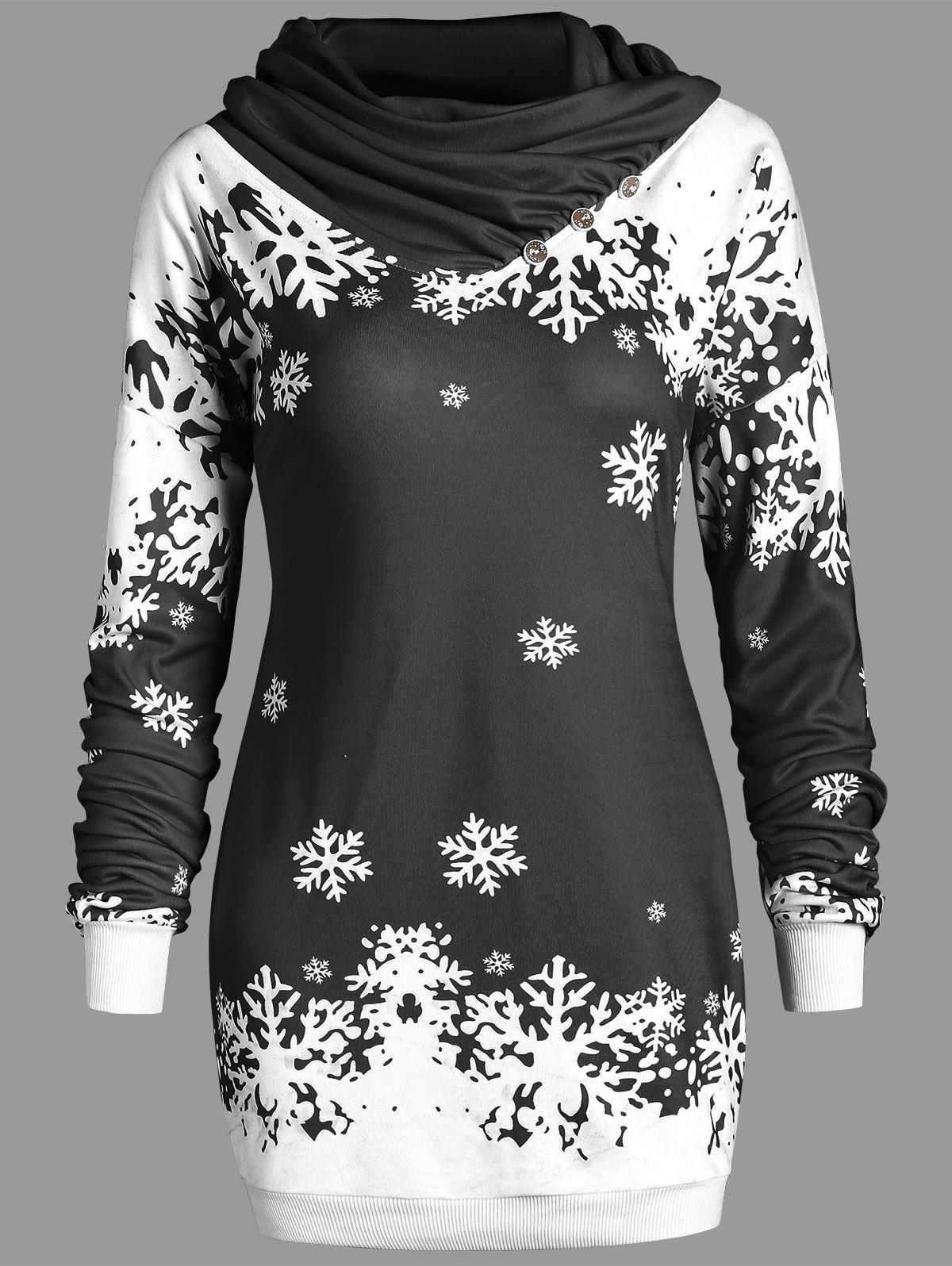 

Christmas Snowflake Longline Cowl Neck Sweatshirt, Black