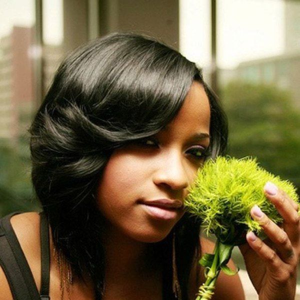 

Short Inclined Bang Straight Human Hair Wig, Jet black #01