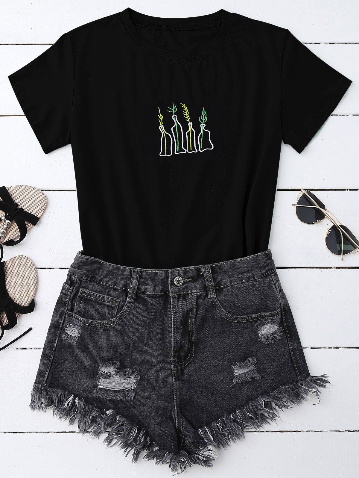 

Graphic Embroidered T-Shirt, Black