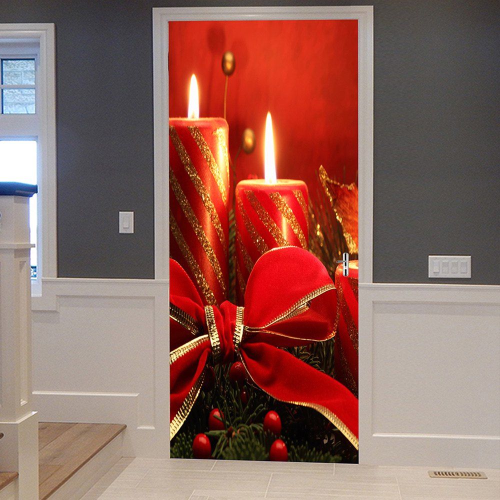 

Christmas Candles Pattern Door Cover Stickers, Red