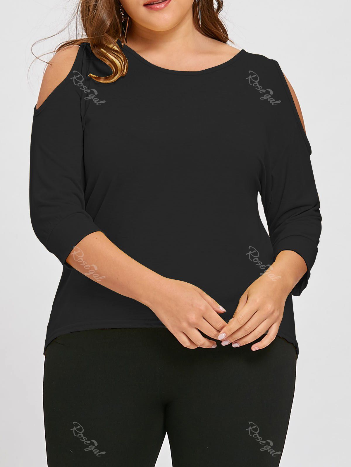 

Plus Size Asymmetric Cutout Cold Shoulder Tunic Top, Black