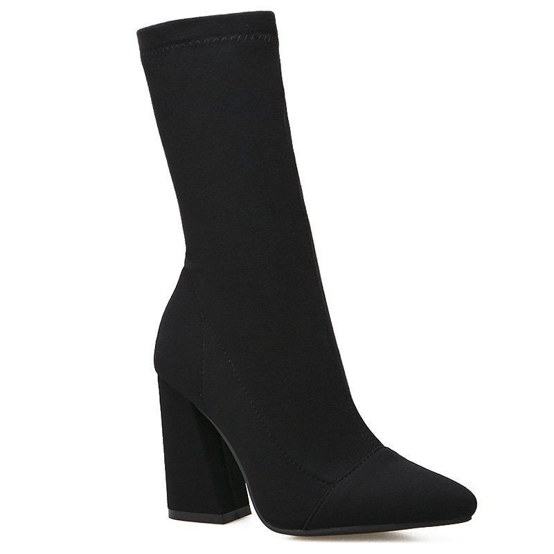 Sale Chunky Heel Point Toe Stretch Sock Boots  