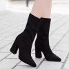 Chunky Heel Point Toe Stretch Sock Boots -  
