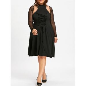 

Plus Size Lace Up Cutout Retro Dress, Black